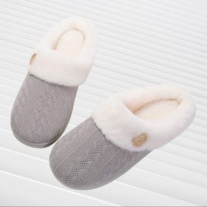 Grey and white fuzzy soft house slippers 5-6